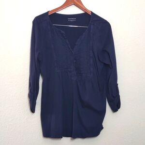 USED CHARTER CLUB 3/4 SLEEVE SHIRT NAVY BLUE SIZE L